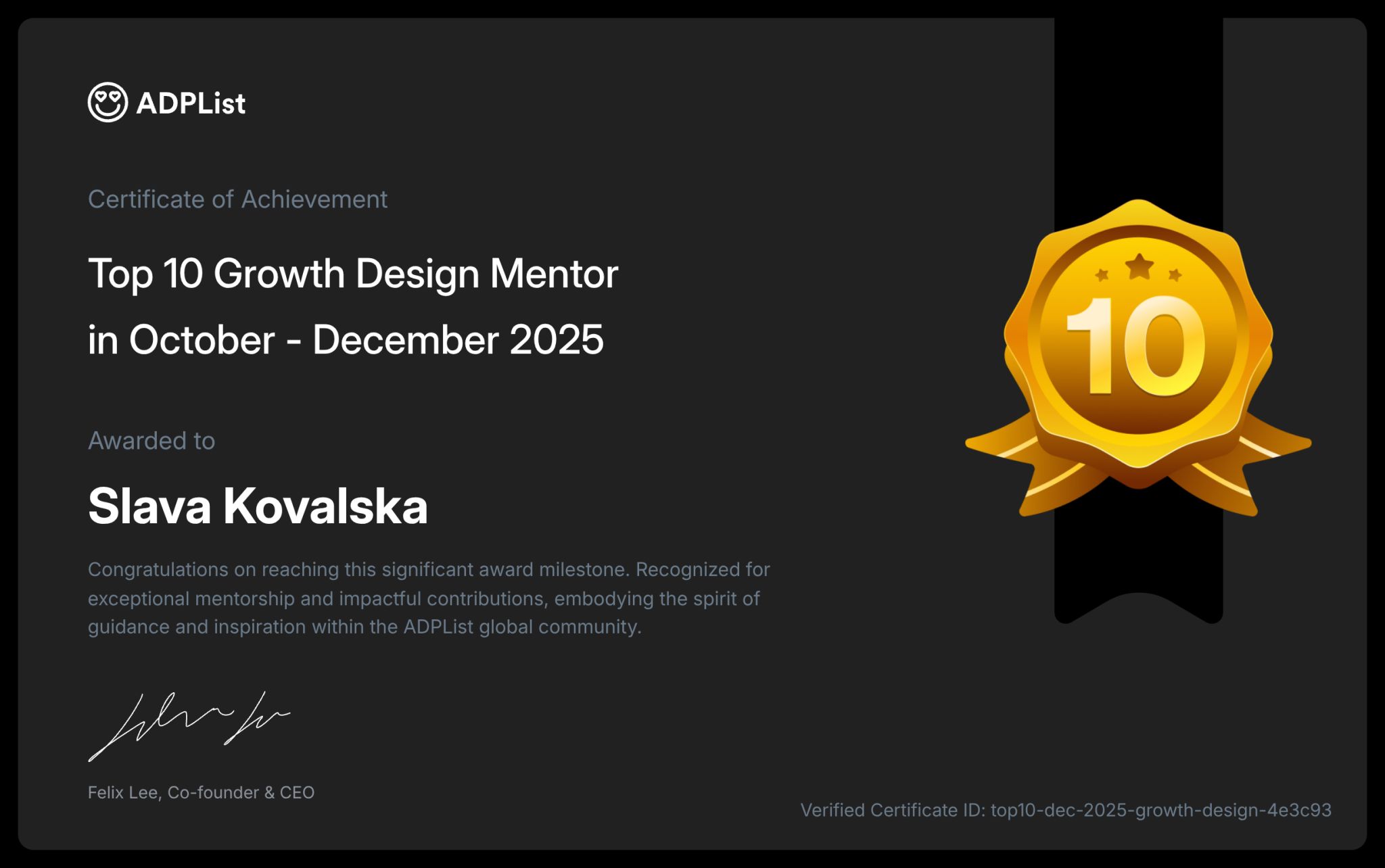 Top 10 Growth Design Mentor - October to December 2025