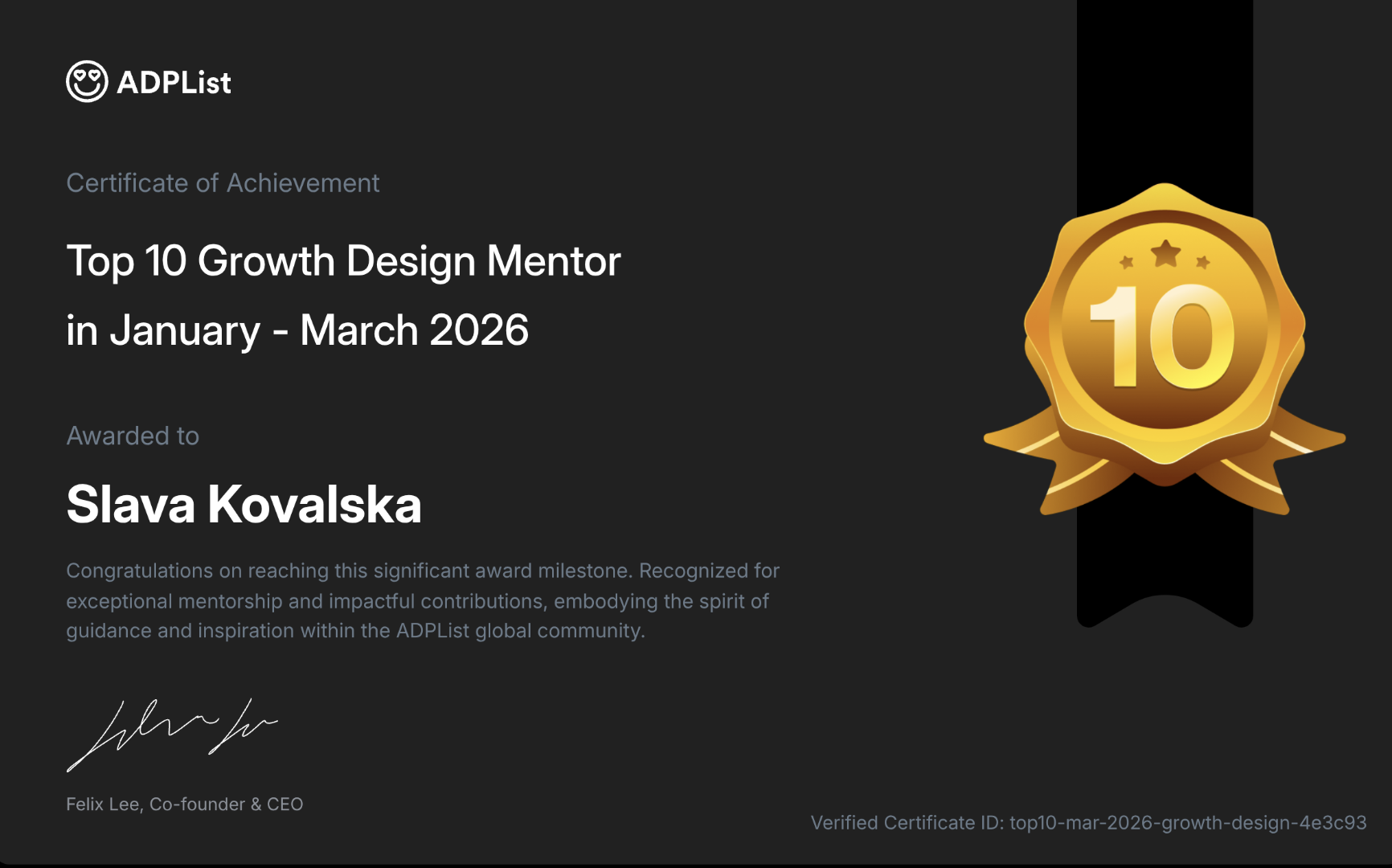 Top 10 Growth Design Mentor - January to March 2026