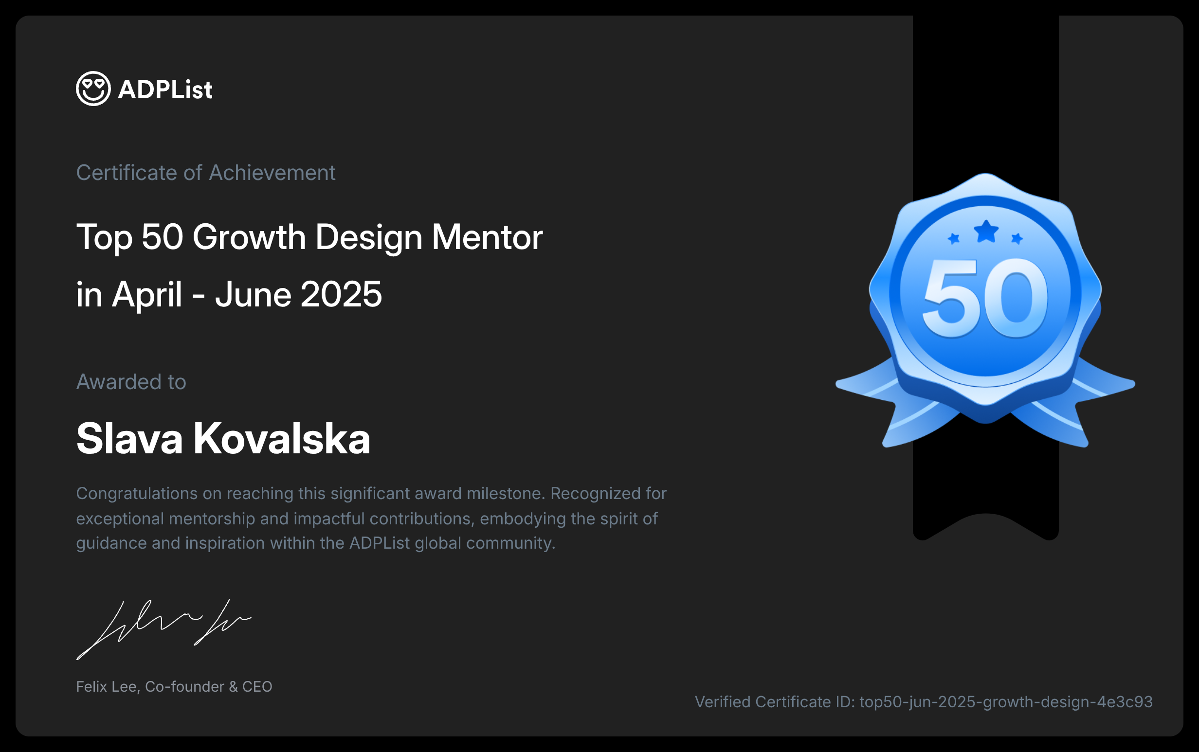 Top 50 Growth Design Mentor - April to June 2025